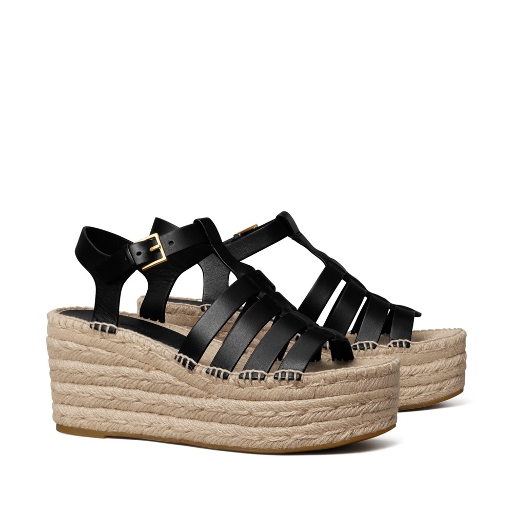 FISHERMAN ESPADRILLE WEDGE Size 6.5 black